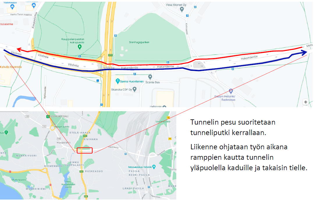 Karttakuva Kivihaan tunnelista.