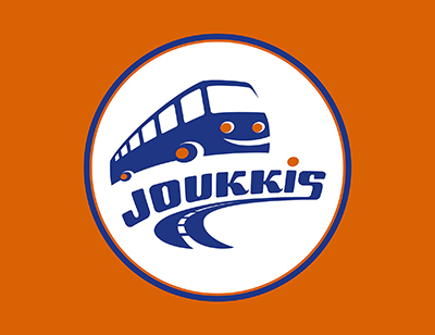 Kuva bussikyltistä. Kyltti on oranssitaustainen, jossa on sininen linja-auton kuva.