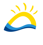 Saariston Pienen rengastien logo, keltainen aurinko ja sininen aalto.