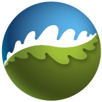 Tammireittien logo, tammenlehti sinivihreällä pohjalla.