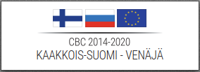 Kuva missä on CBC-hankkeen banneri ja Suomen, EU:n  ja Venjän liput.
