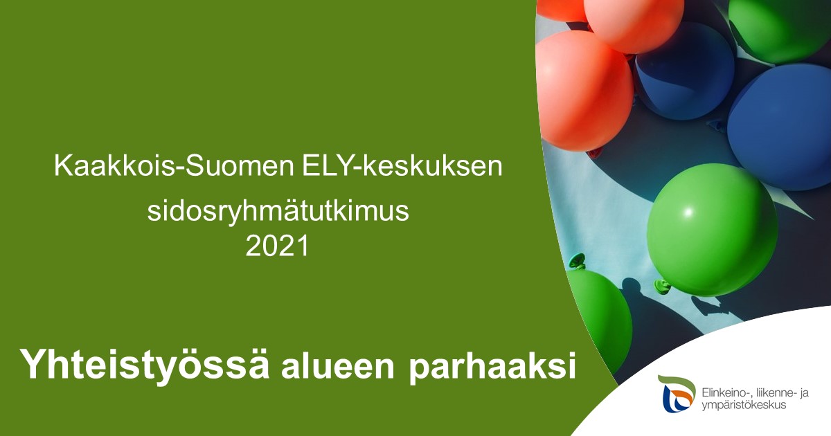 Kuvituskuvana ilmapallot ja teksti Kaakkois-Suomen sidosryhmätutkimus 2021. Yhteistyötä alueen parhaaksi. 
