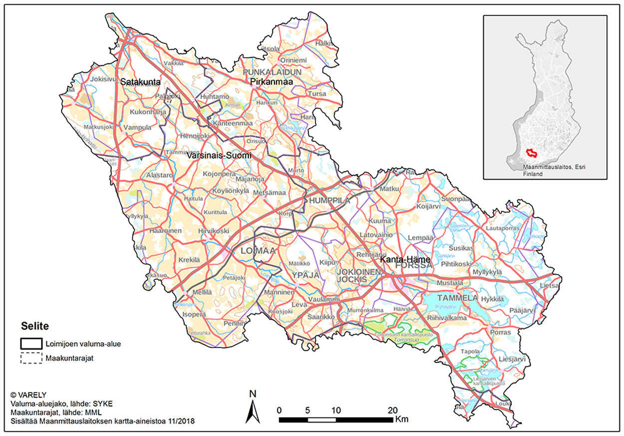 Kartta: Loimijoen valuma-alue.