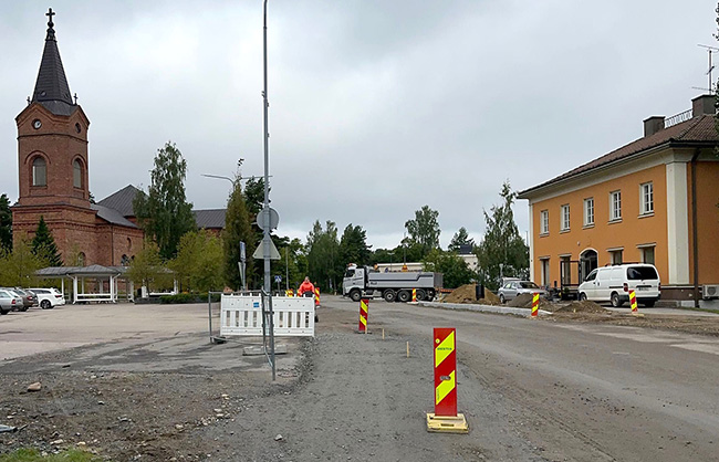 Pälkäneen keskustassa Onkkaalantien remonttityömaa.