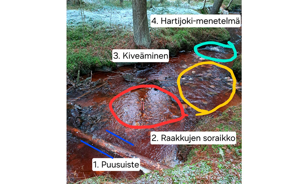 Juurakkoluomassa käytetiin useiden kunnostusmenetelmien yhdistelmiä, jotta saadaan mahdollisimman laaja ja toimiva kokonaisuus.