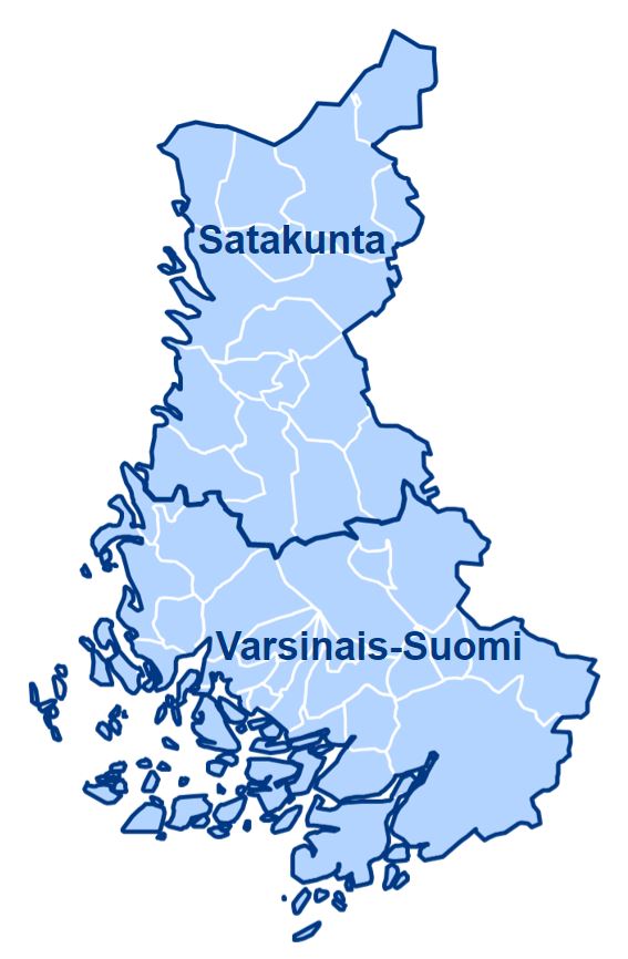 Varisnais-Suomen ELY-keskuksen toimita-alue kartalla.