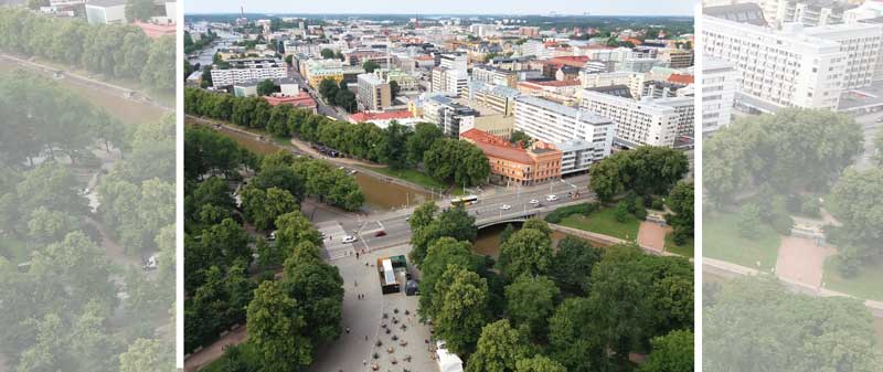 Näkymä Tuomiokirkon tornista Turun keskustaan.