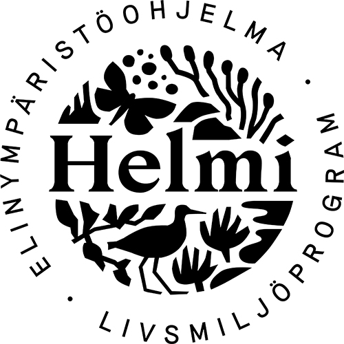 Helmi-ohjelman mustavalkoinen logo.