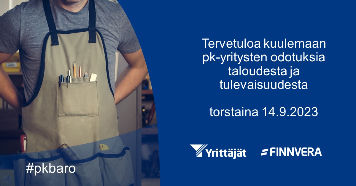 Mies työhaalareissa ja tekstiä.