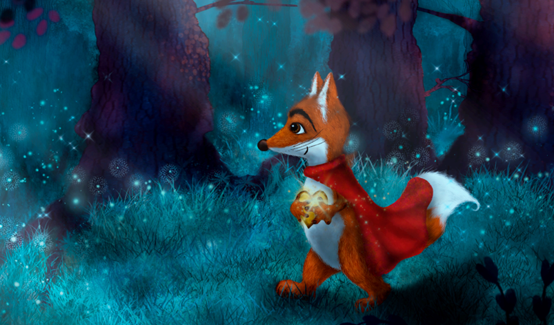 Piirroskuva ketusta, joka kantaa kultaista sydäntä.