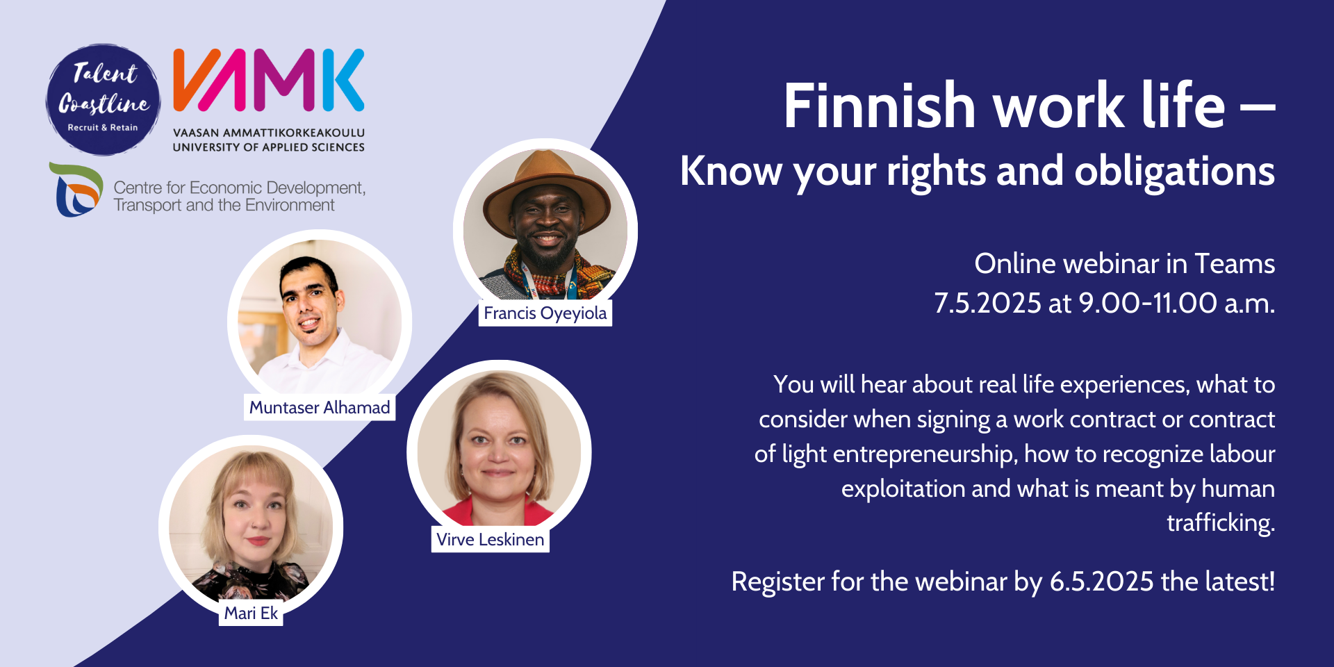 Finnish work life - know your rights and obligation 7.5.2025 at 9.00-11.00 a.m.