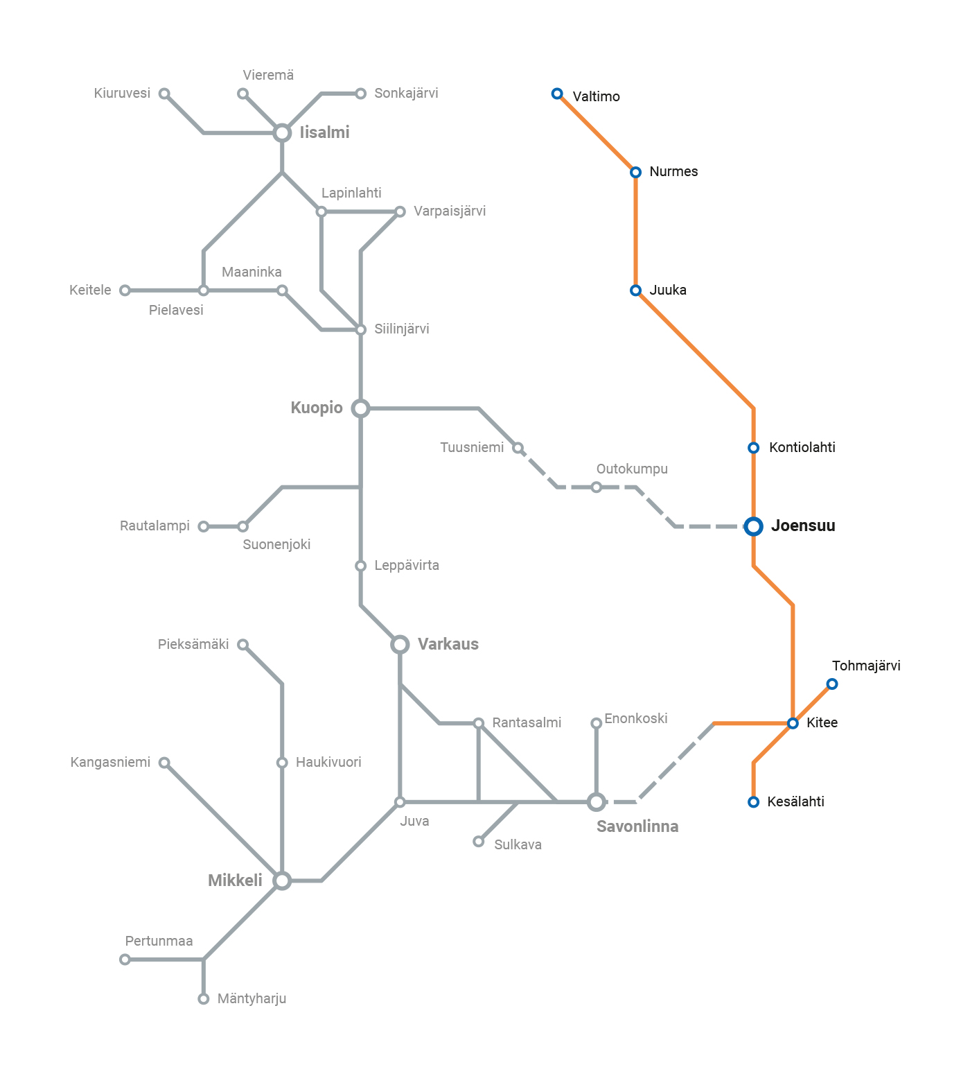 Karttakuva Pohjois-Karjalan Joukkis-reiteistä.