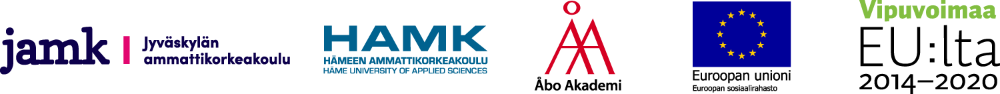 Logot Jamk, Hamk, Åbo Akademi, Euroopan Unioni - Euroopan sosiaalirahasto ja Vipuvoimaa EU:lta 2014-2020.
