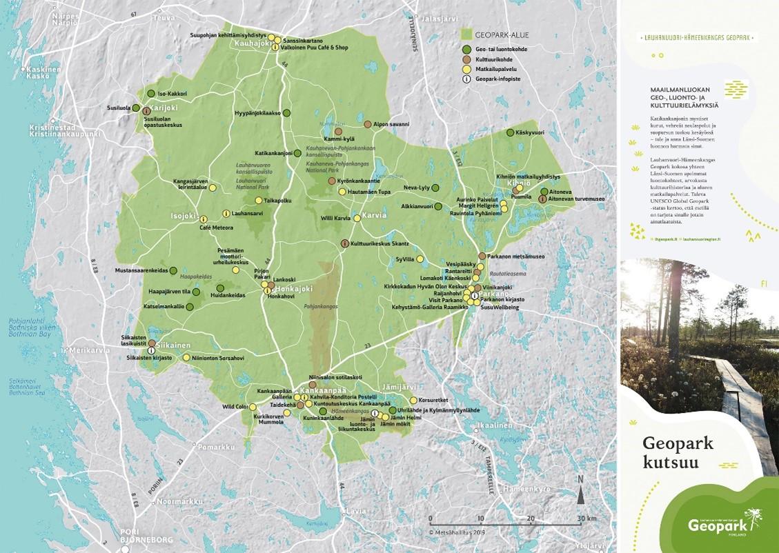 Lauhanvuori-Hämeenkangas Geopark-alueen kartta.