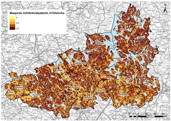 Maaperän hiilidioksidipäästöt Kanta- ja Päijät-Hämeessä.