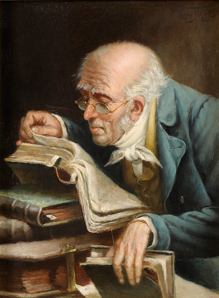 Carl Schleicher - Der Bücherwurm (öljyvärimaalaus, lähde: Wikimedia Commons)