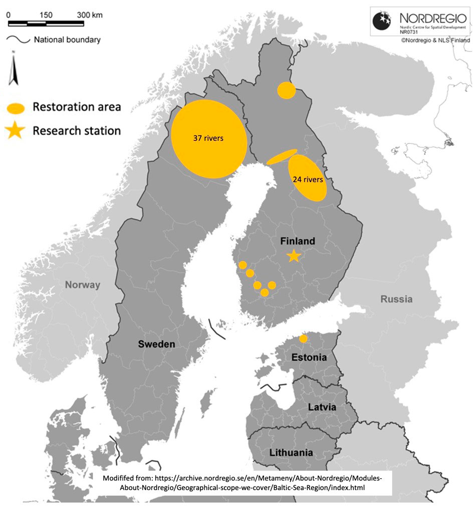 Karttakuva LifeRevives-hankkeen partnerit.