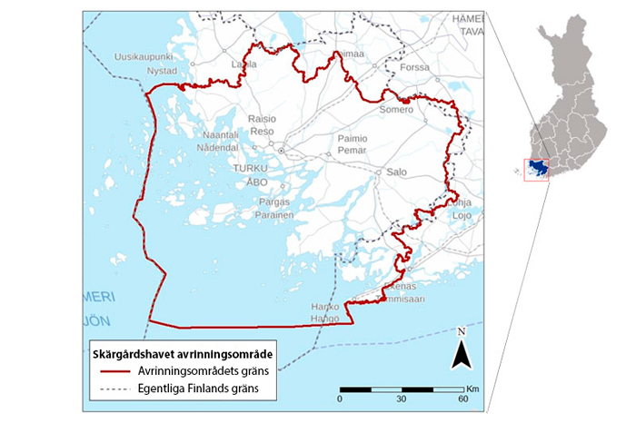 Karta över Skärgårdshavets avrinningsområde. Skärgårdshavets avrinningsområde är beläget i sydvästra Finland, i huvudsak i landskapet Egentliga Finland.
