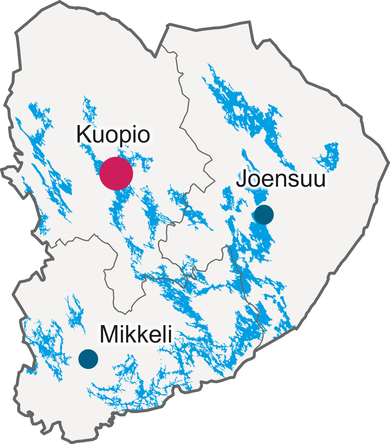 Itä-Suomen keskuksen toimialueen kartta
