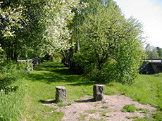 Maisema, jossa on kaksi kivilohkaretta tiellä.