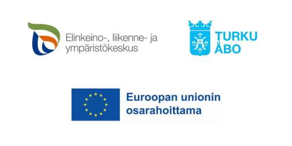 Ely-keskuksen logo, Turun kaupungin logo, Euroopanin unionin osarahoittama -logo.