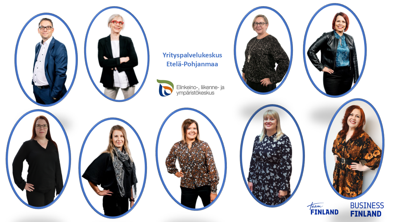 Kuvakollaasi Yrityspalvelukeskus Etelä-Pohjanmaa henkilöstöstä.